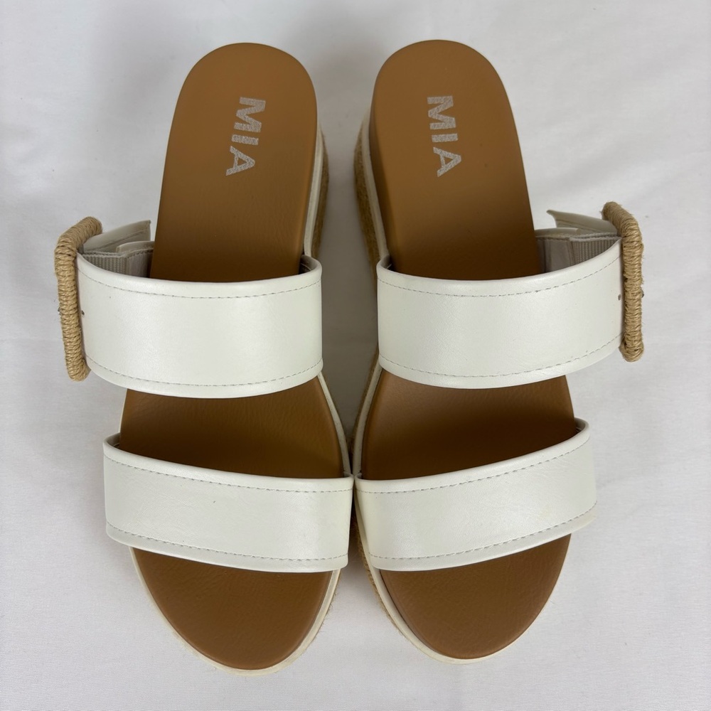 MIA Platform Espadrille Sandals Buckle Casual Slip On Slides White Size 7 - Picture 7 of 15
